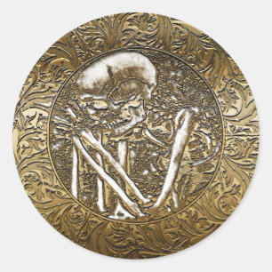 Gouden Skelet Schedel Vintage Schat Munt Ronde Sticker