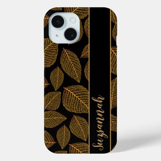 Gouden Skeletbladpatroon op Zwarte Cadeaubon Case-Mate iPhone Case (Achterkant)