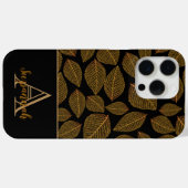 Gouden skeletonbladeren op zwart aangepast monogra Case-Mate iPhone case (Achterkant (horizontaal))