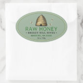 Gouden Skep met Honingbijen Ovaal Honing Label (Tas)