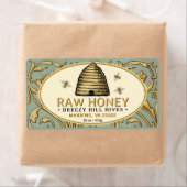 Gouden Skep met Honingbijen Rechthoek Honing Etiket (Insitu)