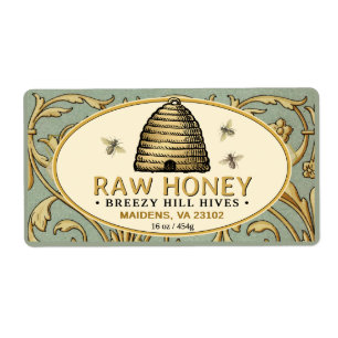  Gouden Skep met Honingbijen Rechthoek Honing Etiket