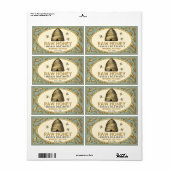 Gouden Skep met Honingbijen Rechthoek Honing Etiket (Full Sheet)