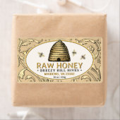 Gouden Skep met Honingbijen Rechthoek Honing Etiket (Insitu)