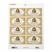 Gouden Skep met Honingbijen Rechthoek Honing Etiket (Full Sheet)