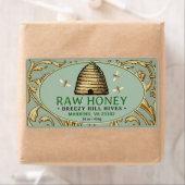  Gouden Skep met Honingbijen Rechthoek Honing Etiket (Insitu)