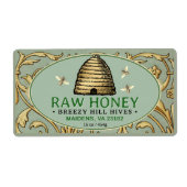  Gouden Skep met Honingbijen Rechthoek Honing Etiket (Voorkant)