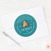 Gouden Skep met Honingbijen Ronde Sticker (Envelop)