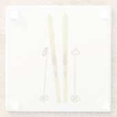 Gouden ski's en palen | Retro ski-illustratie Glazen Onderzetter (Achterkant)