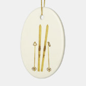 Gouden ski's en palen | Retro ski-illustratie Keramisch Ornament (Links)