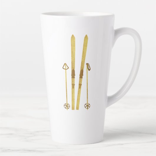 Gouden ski's en palen | Retro ski-illustratie Latte Mok (Rechts)