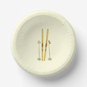 Gouden ski's en palen Retro ski-illustratie Papieren Kommen