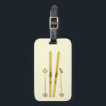 Gouden ski's en palen | Retro Ski Illustration Cre Bagagelabel<br><div class="desc">Moderne alpineskiën,  skiën,  skithema-design met gouden ski's en gouden stokken. Eenvoudige feestelijke vakantie gouden ski-illustratie voor skiliefhebbers.</div>