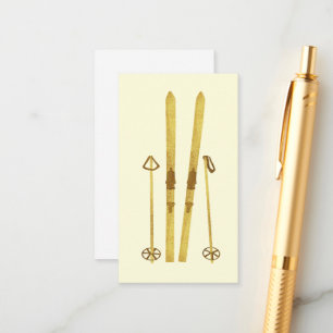Gouden ski's en palen   Retro Ski Illustration Cre Informatiekaartje