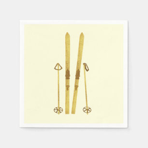 Gouden ski's en palen   Retro Ski Illustration Cre Servet
