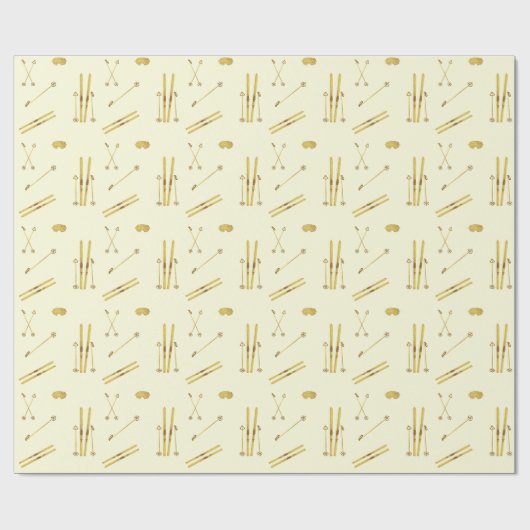 Gouden ski's en palen | Retro Ski Pattern Cream Cadeaupapier (Vlak)