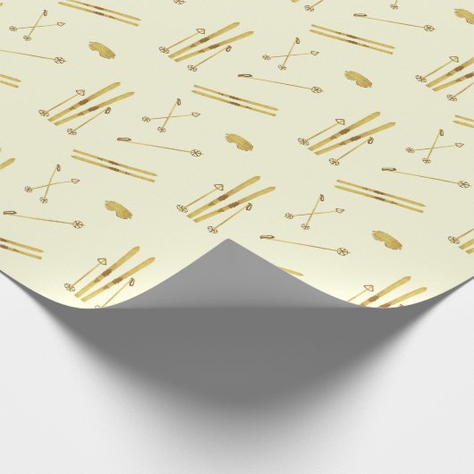 Gouden ski's en palen | Retro Ski Pattern Cream Cadeaupapier (Hoek)