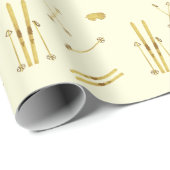 Gouden ski's en palen | Retro Ski Pattern Cream Cadeaupapier (Rol Hoek)