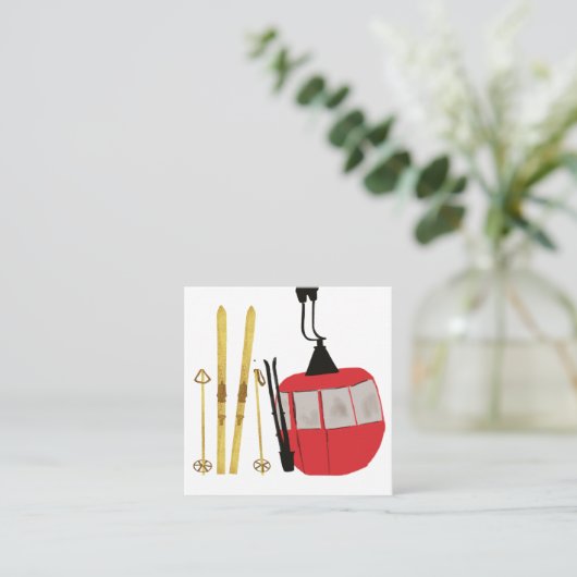 Gouden ski's en palen | Retro skilift vakantie Informatiekaartje (Staand voorkant)