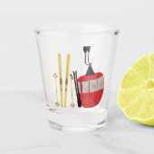 Gouden ski's en palen | Retro skilift vakantie Shot Glas (Voorkant)