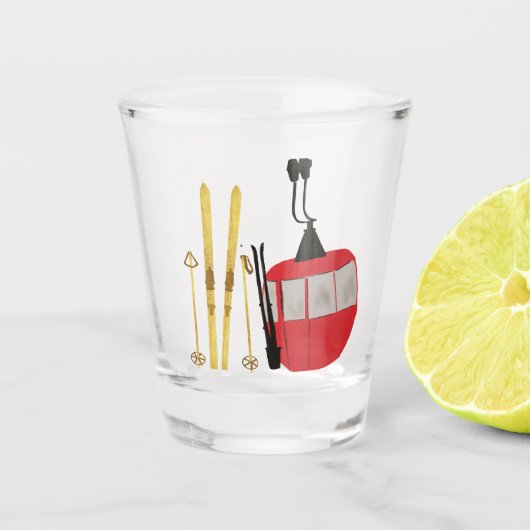 Gouden ski's en palen | Retro skilift vakantie Shot Glas (Voorkant)