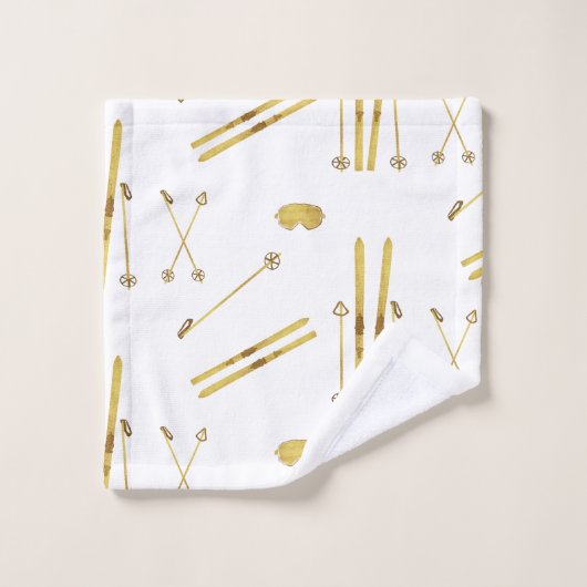 Gouden ski's en palen | Retro skipatroon Bad Handdoek (Wasdoekje)