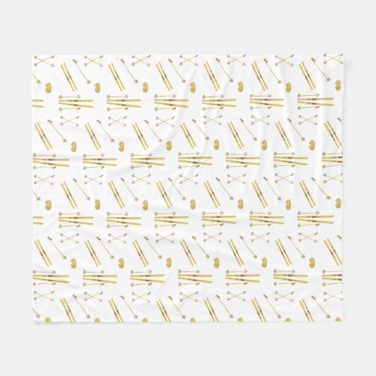 Gouden ski's en palen | Retro skipatroon Fleece Deken (Voorkant (Horizontaal))