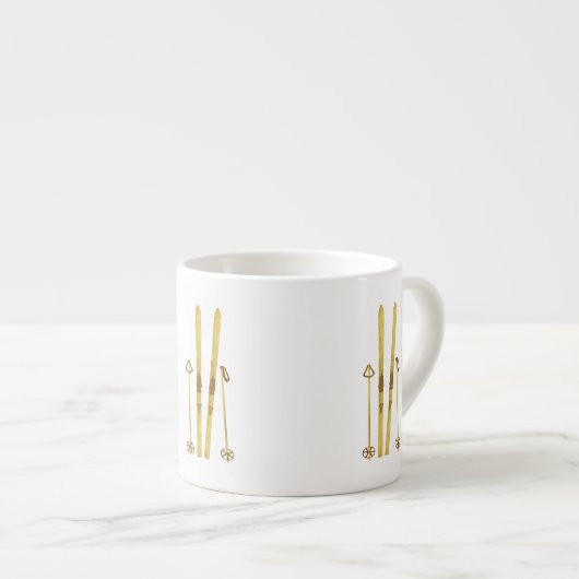 Gouden ski's en palen |  ski-illustratie espresso kop (Voorkant rechts)