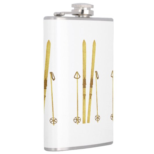 Gouden ski's en palen |  ski-illustratie heupfles (Rechts)