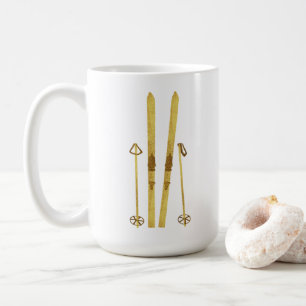 Gouden ski's en palen ski-illustratie koffiemok
