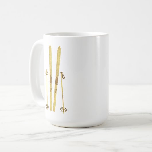 Gouden ski's en palen |  ski-illustratie koffiemok (Voorkant links)