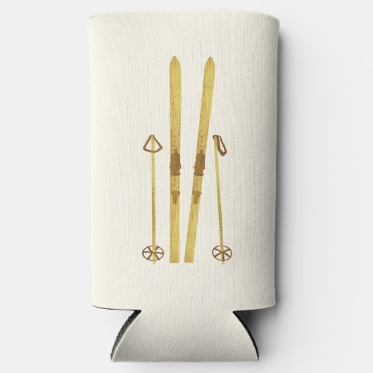 Gouden ski's en palen |  skicrème seltzer blikjeskoeler (Voorkant)