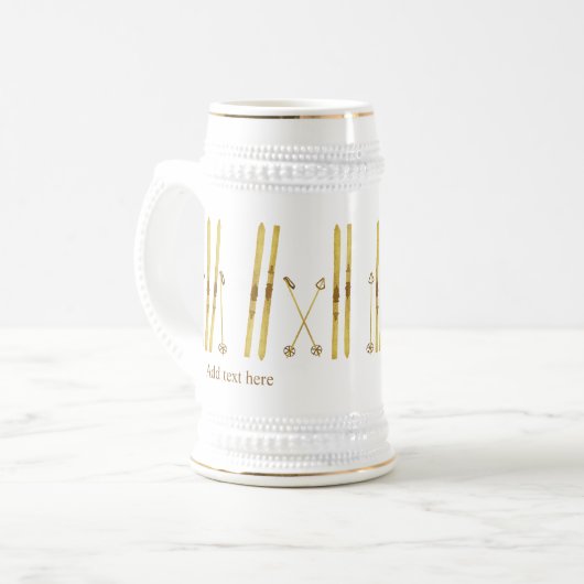 Gouden ski's Polen |  Ski Illustration Cream Bierpul (Voorkant links)