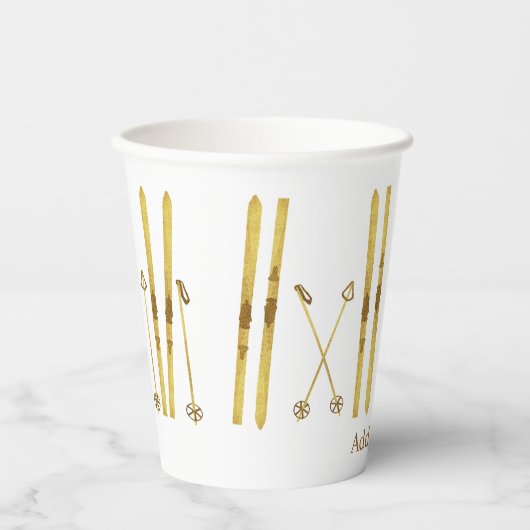 Gouden ski's Polen |  Ski Illustration Cream Papieren Bekers (Voorkant)