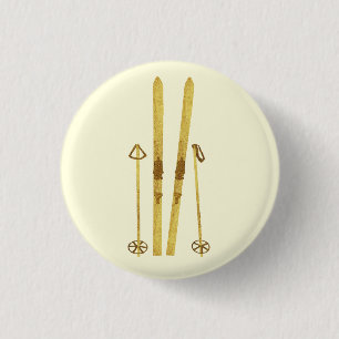 Gouden ski's Polen Ski Illustration Cream Ronde Button 3,2 Cm