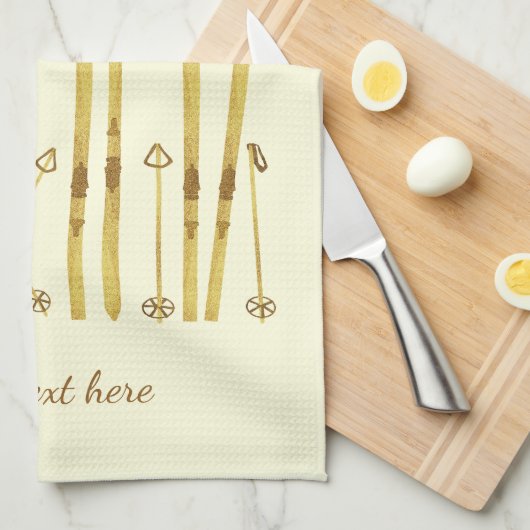 Gouden ski's Polen | Ski Illustration Cream Theedoek (Quarter Fold)