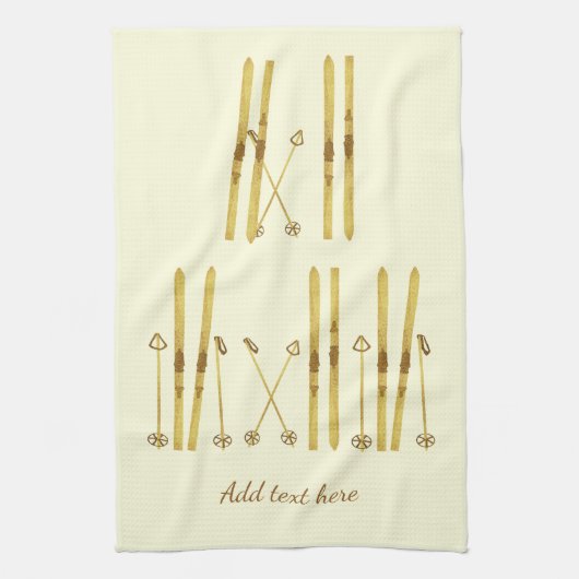 Gouden ski's Polen |  Ski Illustration Cream Theedoek (Verticaal)