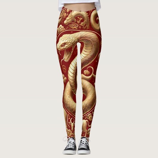 Gouden Slang Chinees Nieuwjaar Leggings (Voorkant)