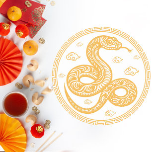 Gouden Slang Chinees Nieuwjaar Ronde Sticker