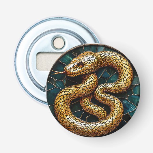 Gouden slang glas in lood button flesopener (Voorkant)