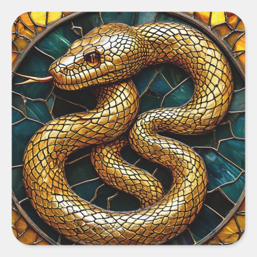 Gouden slang glas in lood vierkante sticker (Voorkant)