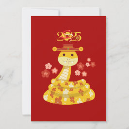 Gouden Slang met Bloemen Chinees Nieuwjaar Feestdagenkaart