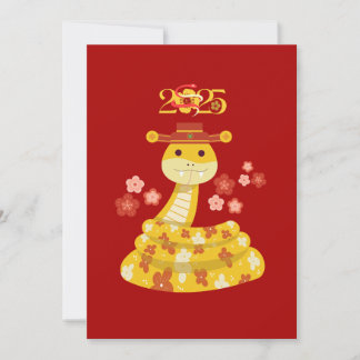 Gouden Slang met Bloemen Chinees Nieuwjaar Feestdagenkaart