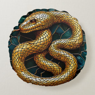 Gouden Slang Mozaïek Ronde Decoratie Rond Kussen