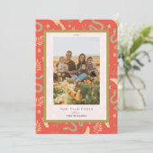 Gouden Slang & Paddenstoel 2 Foto Chinees Nieuwjaa Feestdagenkaart (Staand voorkant)