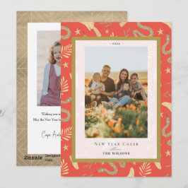 Gouden Slang & Paddenstoel 2 Foto Chinees Nieuwjaa Feestdagenkaart