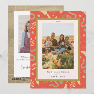 Gouden Slang & Paddenstoel 2 Foto Chinees Nieuwjaa Feestdagenkaart