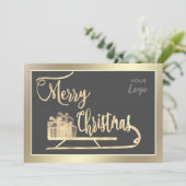 Gouden slede kalligrafie op maat logo feestdagenkaart (Staand voorkant)