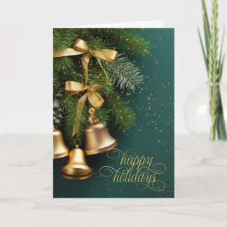 Gouden slee-bellen Kerst takken van dennen Feestdagen Kaart
