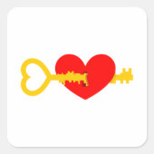 Gouden Sleutel Door Hart Vierkante Sticker (Voorkant)